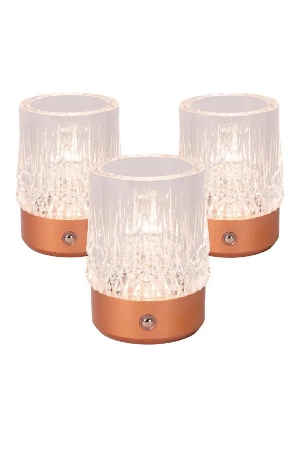 Lucide Lili - set de 3 lampes de table rechargeables - Ø 8 x 10,3 cm - 3W dimmable LED inclus - copper