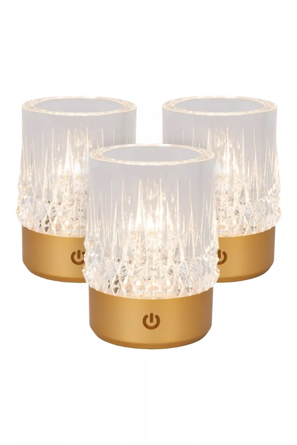 Lucide Lili - set de 3 lampes de table rechargeables - Ø 8 x 10,3 cm - 3W dimmable LED inclus - gold