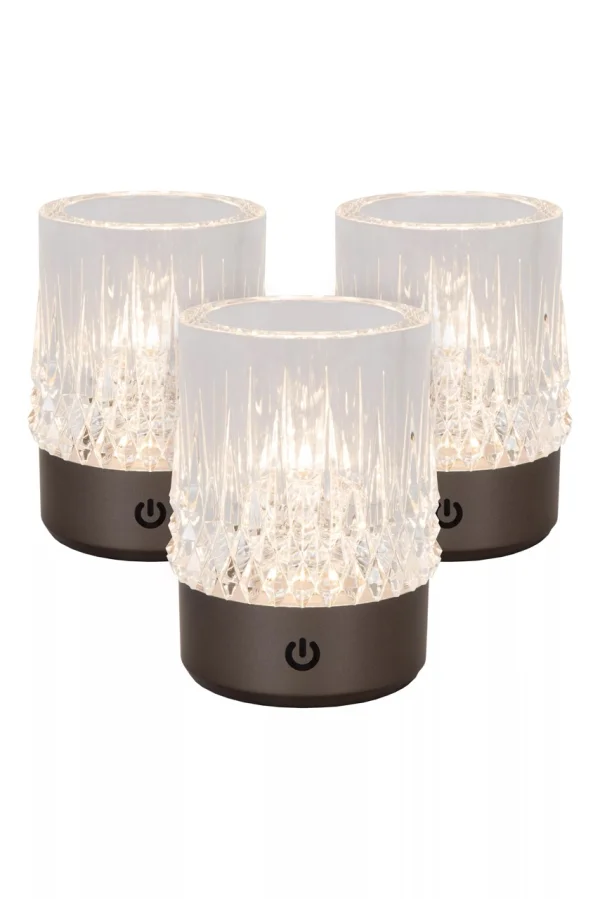 Lucide Lili - set de 3 lampes de table rechargeables - Ø 8 x 10,3 cm - 3W dimmable LED inclus - noir