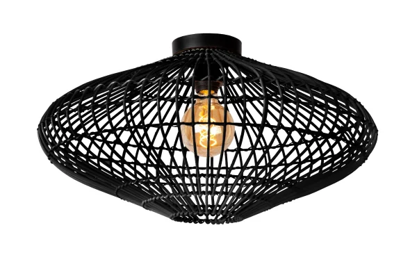 Lucide Magali - plafonnier - Ø 56 x 31 cm - rotin - noir