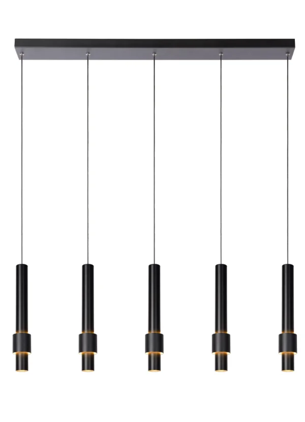 Lucide Margary - lampe suspendue - 103 x 8 x 169 cm - 5 x 4,2W LED dimmable inclus - noir