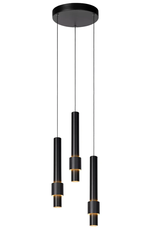 Lucide Margary - lampe suspendue - Ø 28 x 169 cm - 3 x 4W LED dimmable inclus - noir