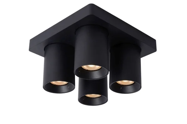 Lucide Nigel - spot en saillie - 20 x 20 x 11,3 cm - 4 x 5W dimmable inclus - dim to warm - noir
