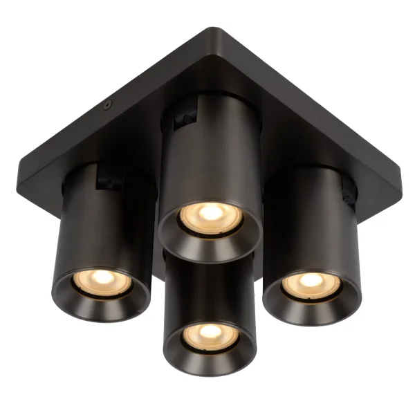 Lucide Nigel - spot en saillie - 20 x 20 x 11,5 cm - 4 x 5W LED dimmable inclus - dim to warm - acier noir