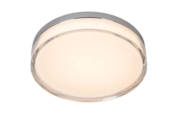 Lucide Plano - plafonnier d'extérieur - Ø 28 x 5,9 cm - 16W LED dimmable inclus - IP44 - opale et chrome