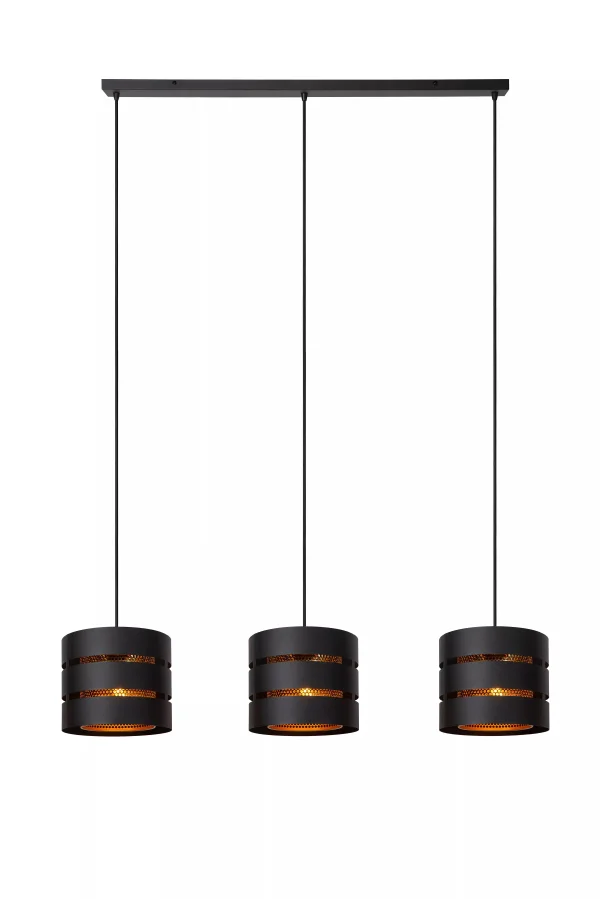 Lucide Rosas - lampe suspendue 3L - 130 x 26 x 152 cm - noir et laiton