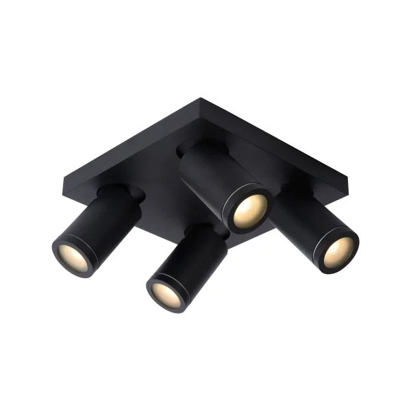 Lucide Taylor - spot en saillie 4L - 24 x 24 x 12,5 cm - 4 x 5W LED dimmable inclus - dim to warm - IP44 - noir