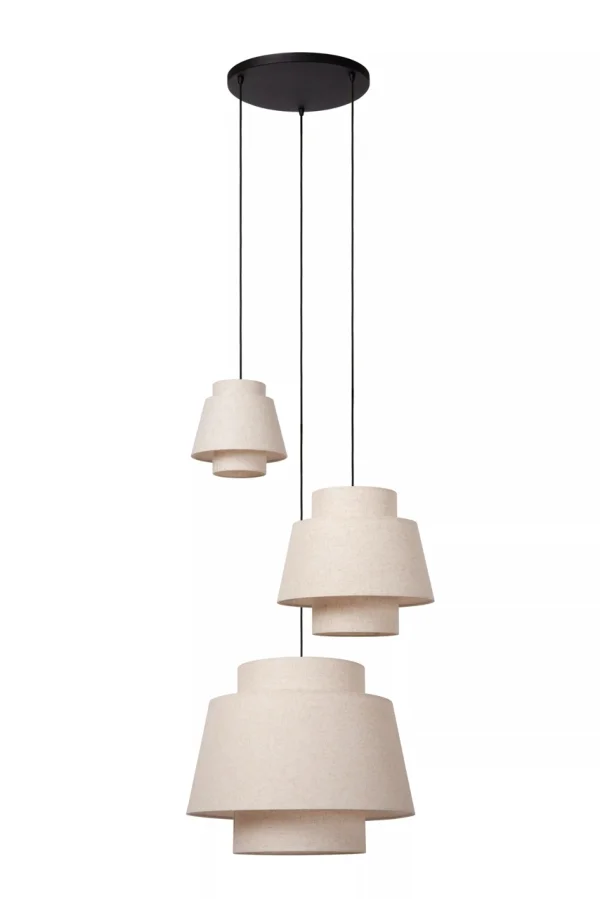 Lucide Tribute 3L - lampe suspendue - Ø 76 x 350 cm - beige