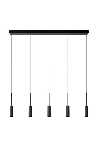 Lucide Tubule - lampe suspendue 5L - 101 x 8 x 169 cm - 5 x 7W LED inclus - noir