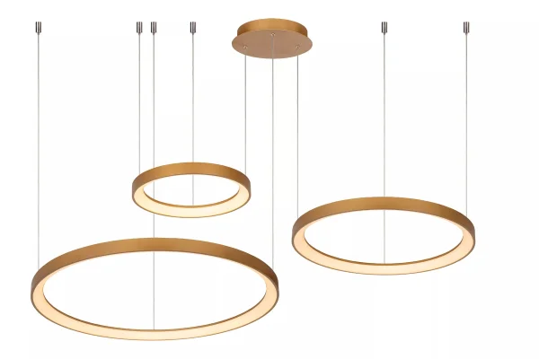 Lucide Vidal - lampe suspendue - Ø 78 x 200 cm - 120W LED inclus - or mat/laiton.