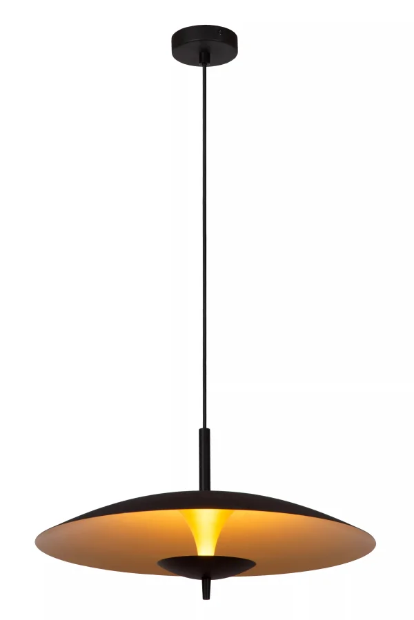 Lucide Vulcan - lampe suspendue - Ø 47 x 143,4 cm - 9W dimmable LED inclus - noir et laiton