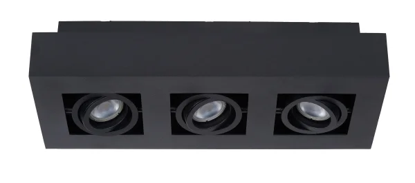 Lucide Xirax - spot en saillie 3L - 14 x 36 x 8 cm - 3 x 5W LED dimmable inclus - dim to warm - noir