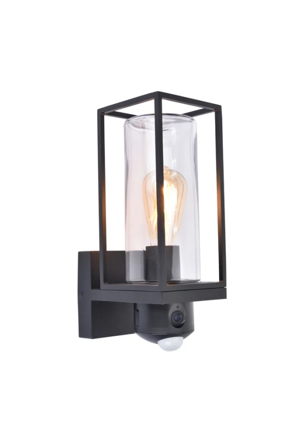Lutec Flair - Applique d'extérieur avec détecteur de mouvement et caméra - 12 x 17,2 x 32,6 cm - IP44 - noir