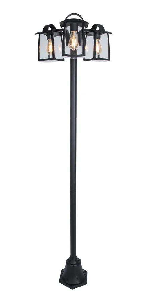 Lutec Kelsey - lampadaire - 47 x 47 x 195 cm - IP44 - verre transparent - noir