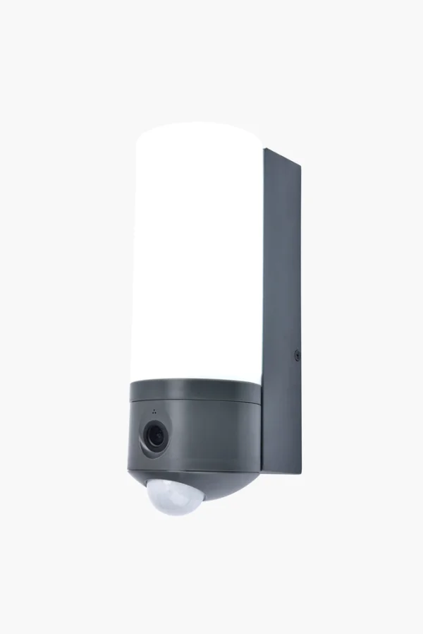 Lutec Pollux - applique murale extérieure avec détecteur de mouvement et caméra - éclairage intelligent - Lutec Connect - 8 x 11,1 x 23,6 cm - 18,8W LED inclus - IP44 - gris foncé