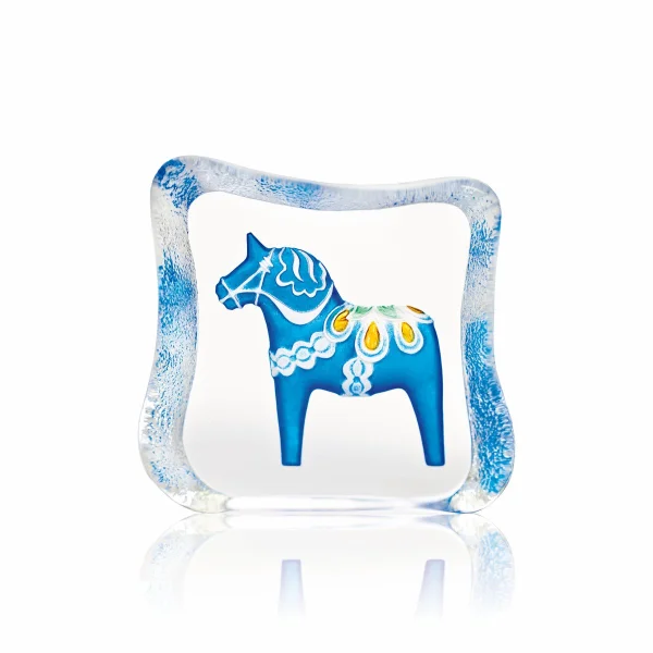 Målerås Glasbruk Sculpture de verre cheval de Dalécarlie bleu Petit