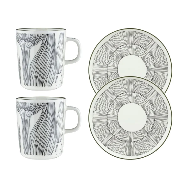 Marimekko Ensemble petit-déjeuner Kukat Puhkeavat, 4 pièces White-forest green-black