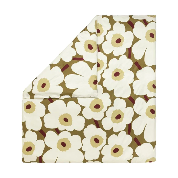 Marimekko Housse de couette Unikko en satin 240x220 cm Green umber-cream