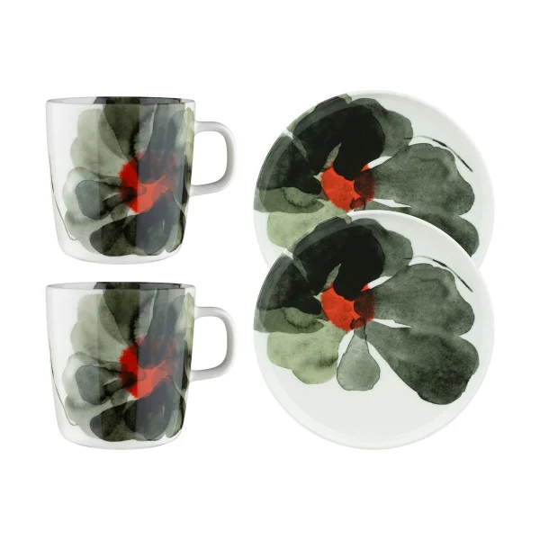 Marimekko Set petit-déjeuner Valssi 4 pièces White-forest green-tomato red