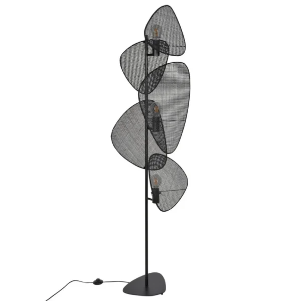 MARKET SET - Lampe sur pied Screen, noir, rotin, hauteur 179 cm