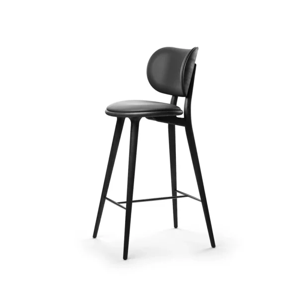 Mater Chaise de bar basse Mater High Stool Backrest cuir noir, support en hêtre lasuré noir