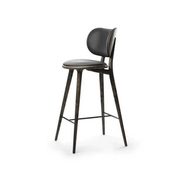 Mater Chaise de bar haute Mater High Stool Backrest cuir noir, support en chêne gris sirka