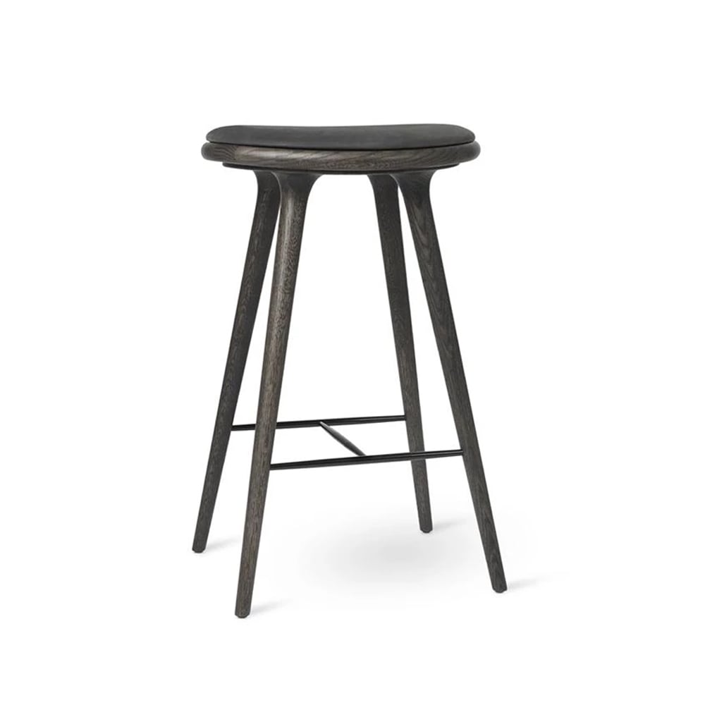 Mater High stool tabouret de bar bas Mater 69 cm cuir noir, chêne gris sirka