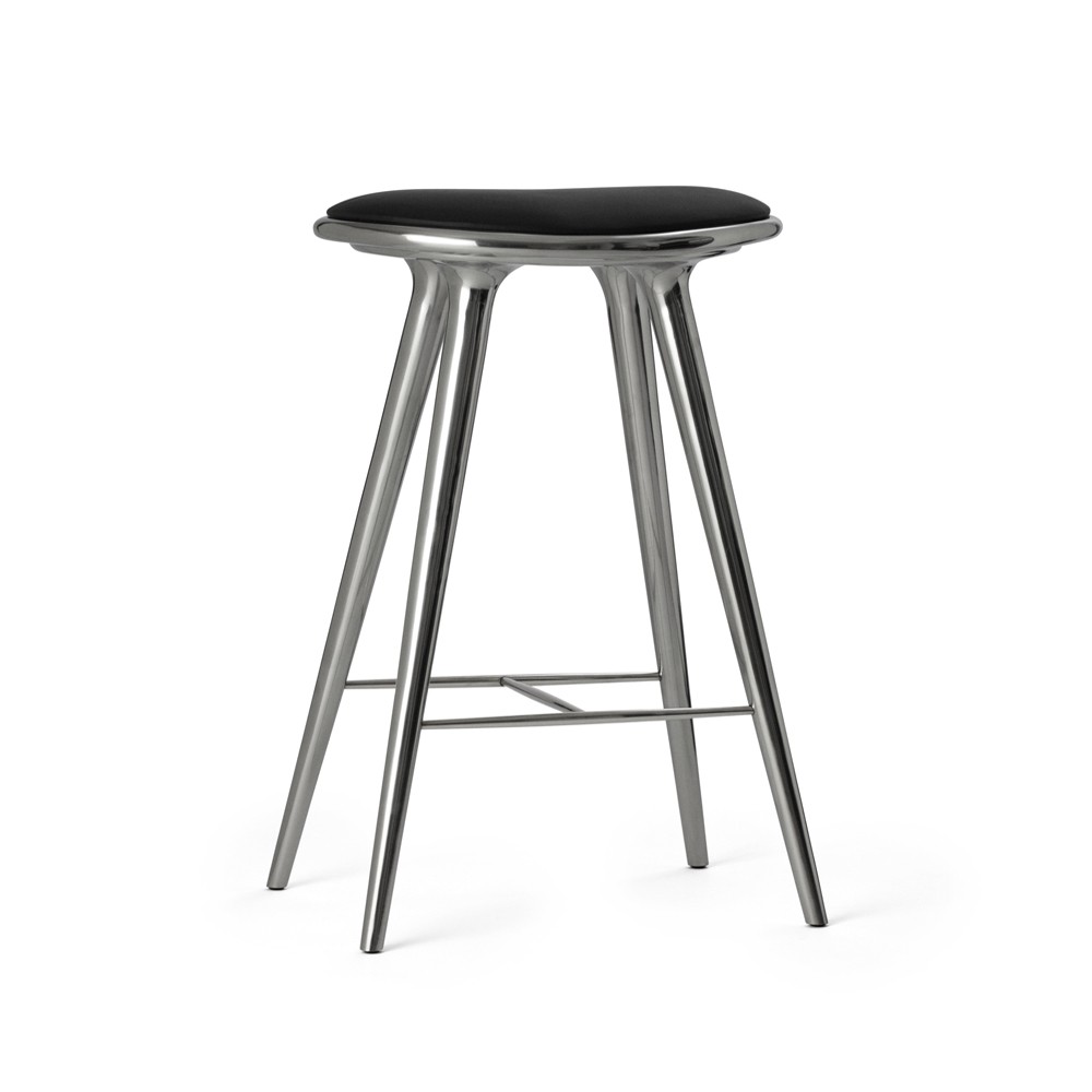 Mater High stool tabouret de bar bas Mater 69 cm cuir noir, support aluminium