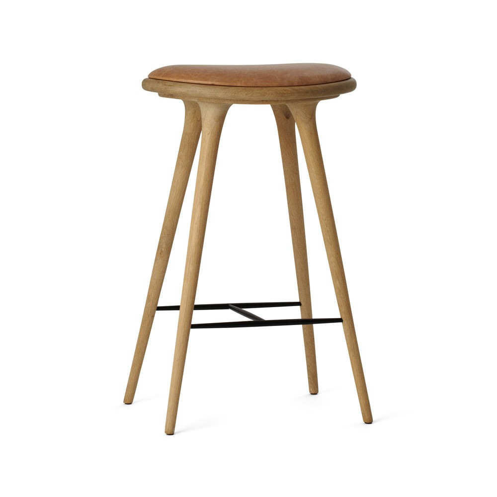 Mater High stool tabouret de bar haut Mater 74 cm cuir naturel, support en chêne savonné