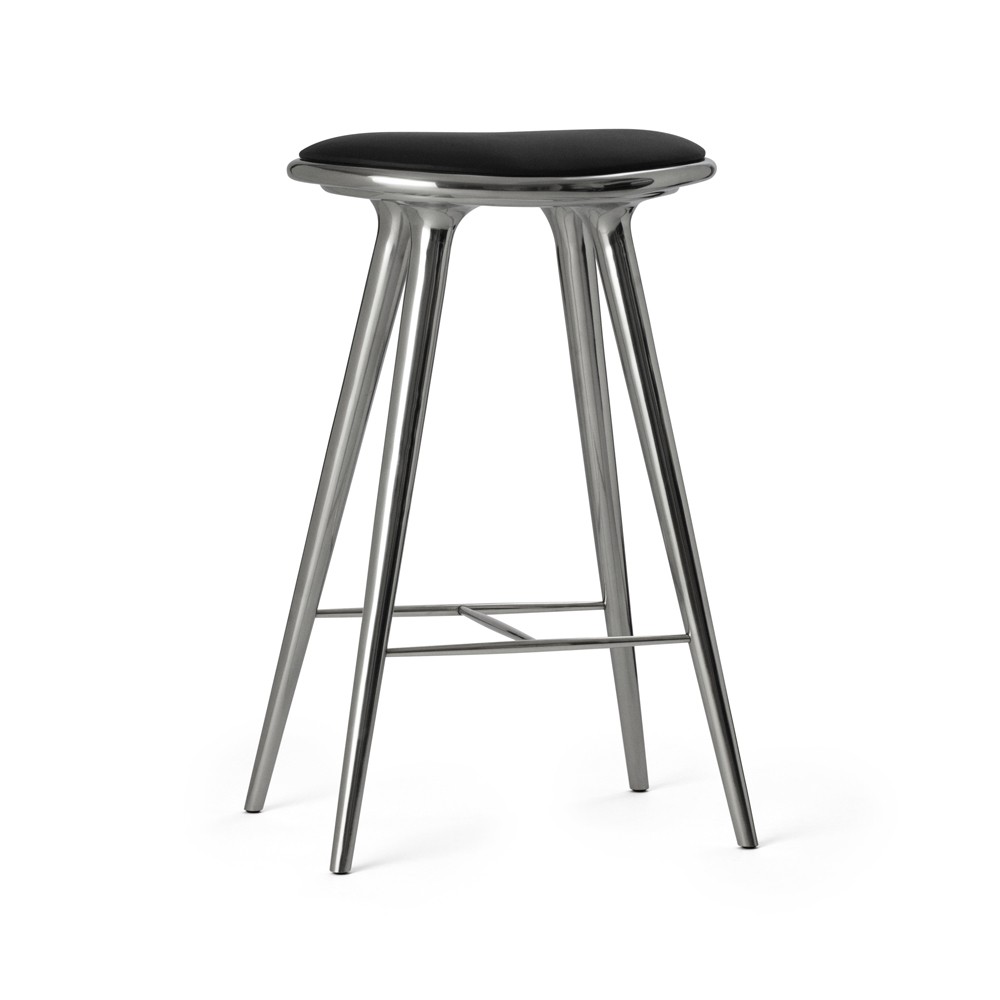 Mater High stool tabouret de bar haut Mater 74 cm cuir noir, support en aluminium