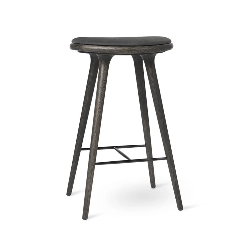 Mater High stool tabouret de bar haut Mater 74 cm cuir noir, support en chêne gris sirka