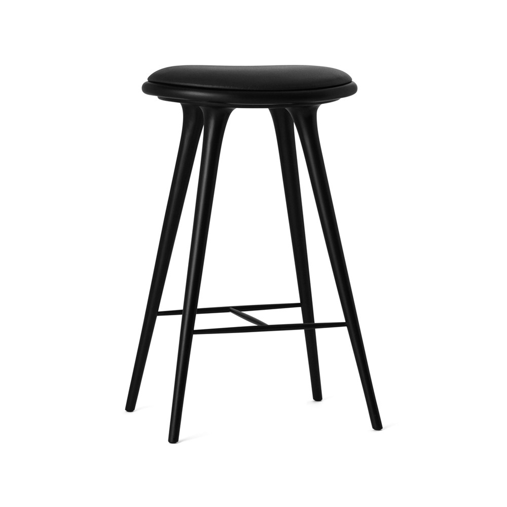 Mater High stool tabouret de bar haut Mater 74 cm cuir noir, support en hêtre laqué noir