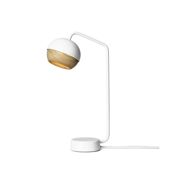 Mater Lampe de table Ray blanc, détail en chêne sur l'écran