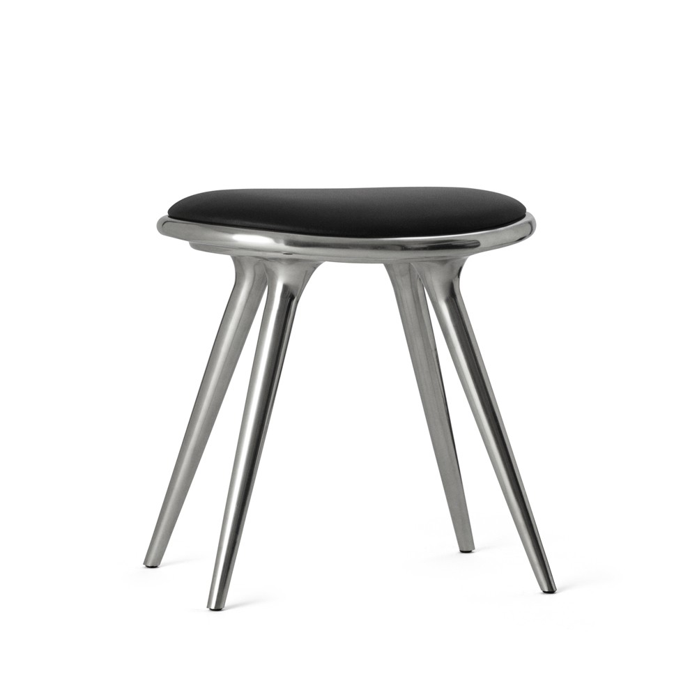 Mater Tabouret Mater cuir noir, structure en aluminium