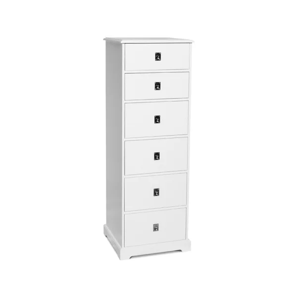 Mavis Commode Smögen Blanc, 6 tiroirs étroits, chrome