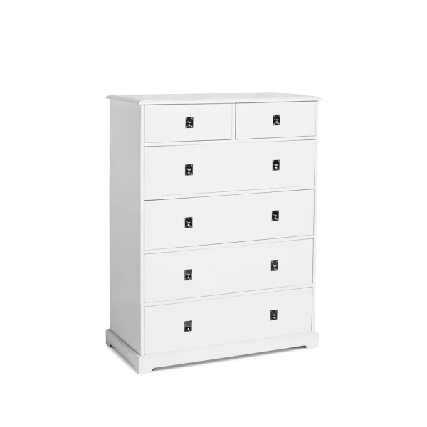 Mavis Commode Smögen Blanc, 6 tiroirs larges, chrome