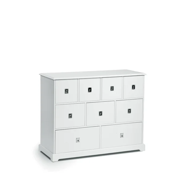 Mavis Commode Smögen Blanc, 9 tiroirs, chrome