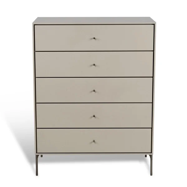 Mavis Commode Volt 5 tiroirs beige Détails en acier inoxydable