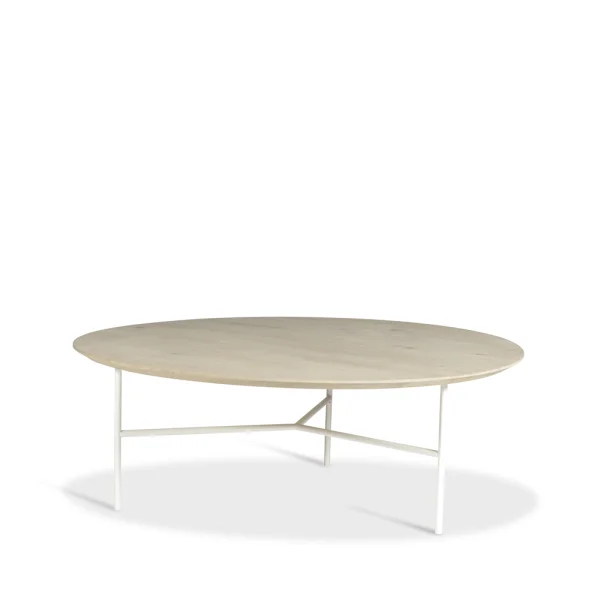 Mavis Table basse Tribeca Chêne ciré rustique, pieds blancs, Ø110 cm