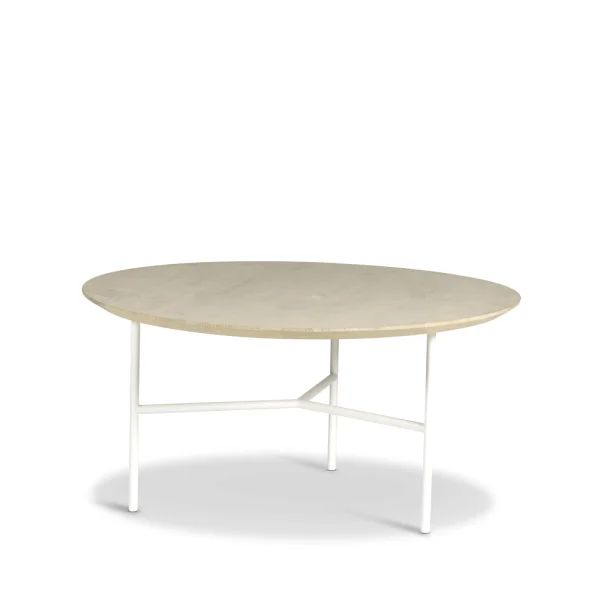 Mavis Table basse Tribeca Chêne ciré rustique, pieds blancs, Ø80 cm