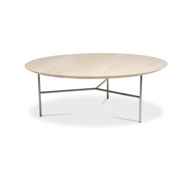 Mavis Table basse Tribeca Chêne ciré rustique, pieds chromés satinés, Ø110 cm