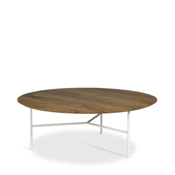 Mavis Table basse Tribeca Chêne huilé rustique, pieds blancs, Ø110 cm