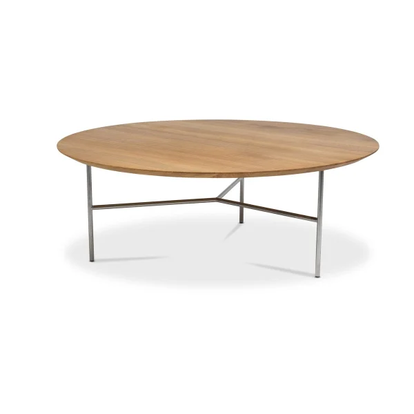 Mavis Table basse Tribeca Chêne huilé rustique, pieds chromés satinés, Ø110 cm