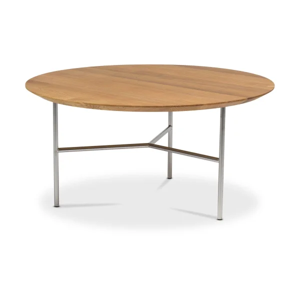 Mavis Table basse Tribeca Chêne huilé rustique, pieds chromés satinés, Ø80 cm