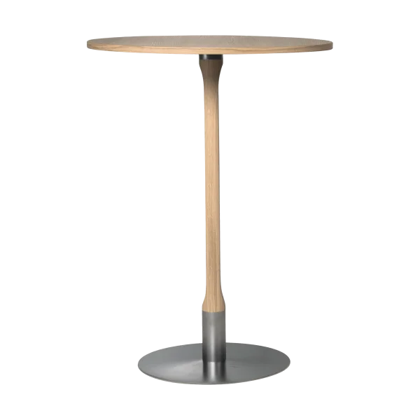 Mavis Table de bar Rod Ø70 cm Chêne laqué mat pigment blanc
