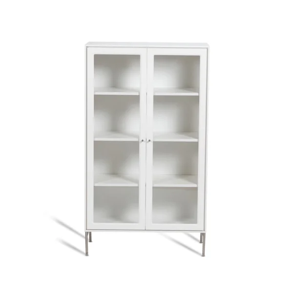 Mavis Vitrine Volt 130 cm laquée blanche Détails en acier inoxydable