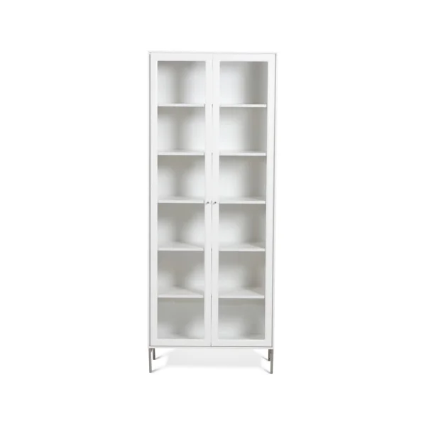 Mavis Vitrine Volt 190 cm laquée blanche Détails en acier inoxydable