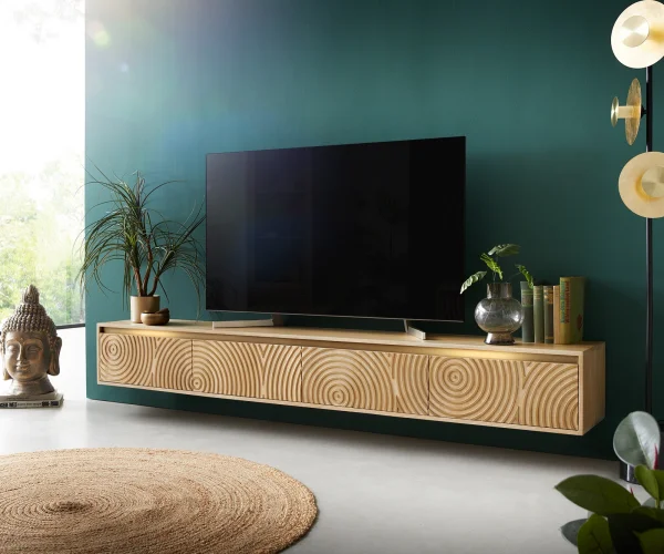 Meuble-TV Budaya 220 cm manguier naturel 4 portes