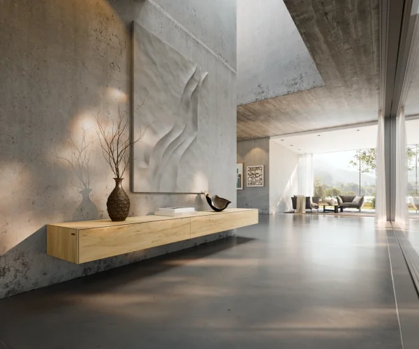 Meuble-TV Cuor 250 cm Céramique Laminam® Sabbia Teinte chêne 1 Clapet 1 Tiroir Flottant