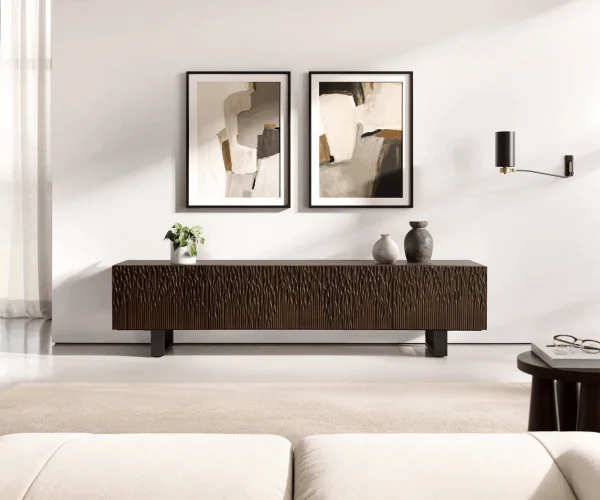 Meuble-TV Follia 200 cm brun manguier 4 portes patins métal noir